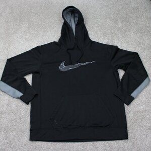 Nike Club Fleece Hoodie Mens Large Black Therma-Fit Hooded Pullover Sweatshirt